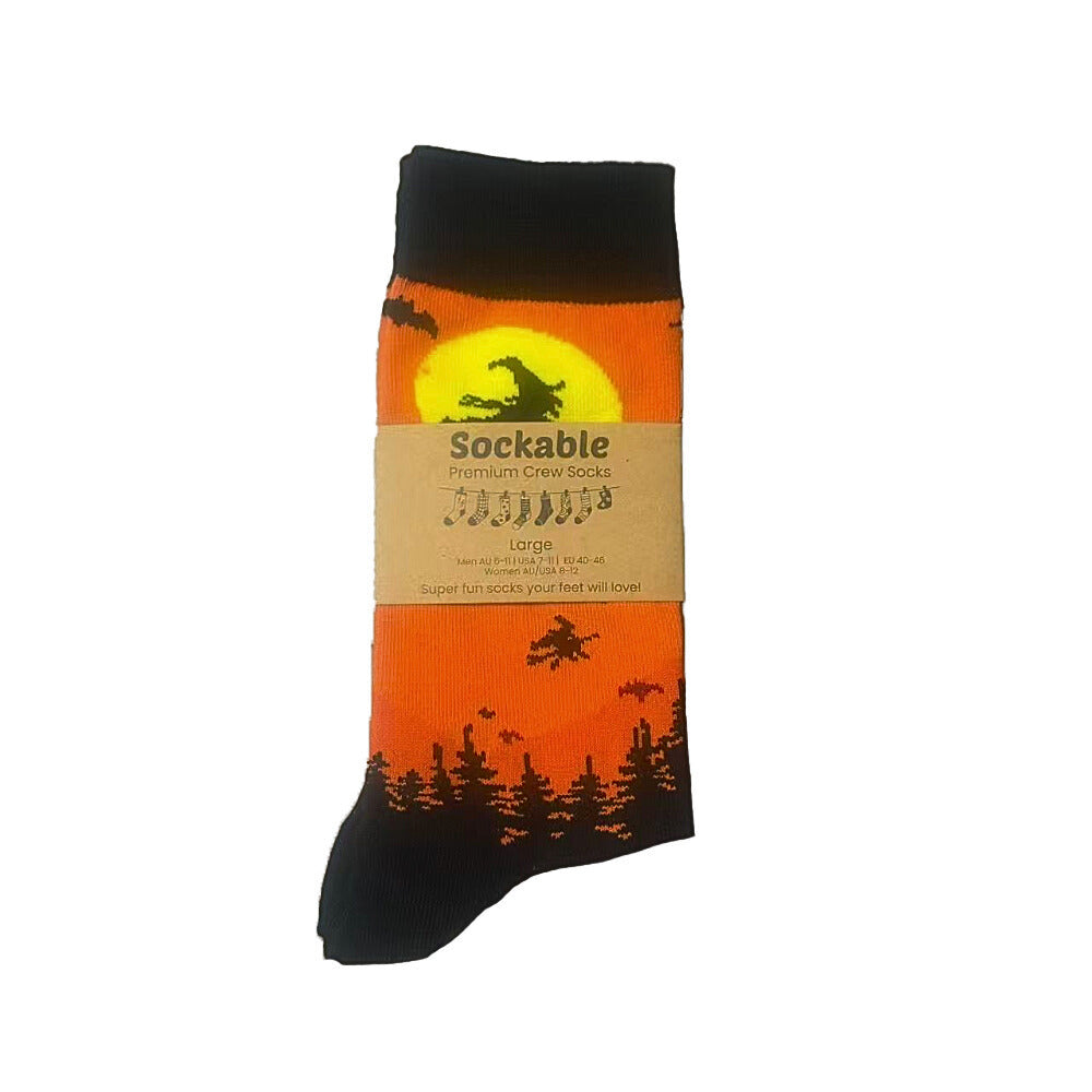 Packaged Halloween Witch sock on an orange background
