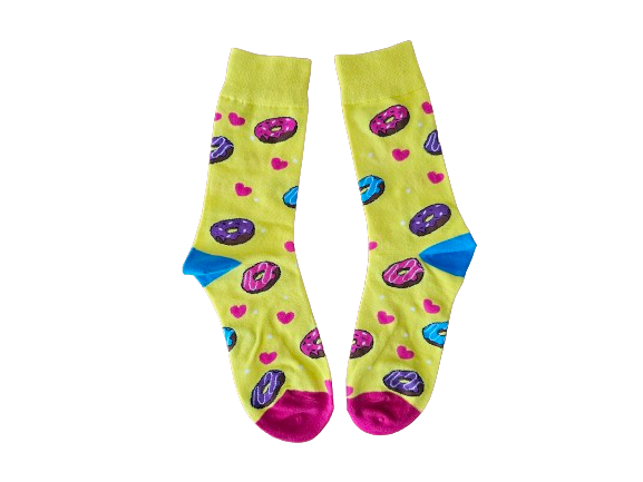 Yellow donut socks laid flat