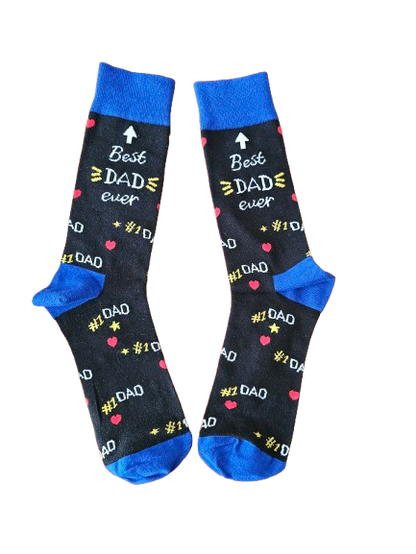 Best Dad Ever socks laid flat on a white background
