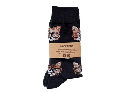 Clever puss black cat socks labelled for fundraising or gifting