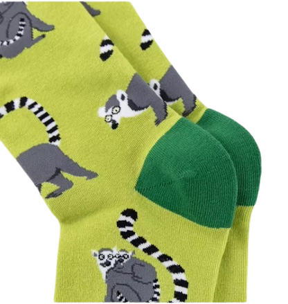 Closeup of the heel of green lime lemur socks