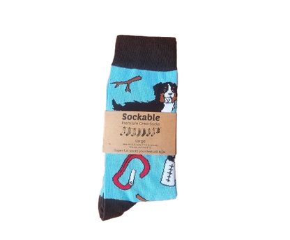 HIking dogs socks with recycled card label ready for gifting or fundraising.