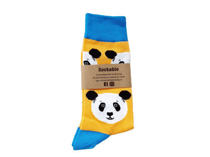 Panda socks with recycled card label ready for fundraising or gifting