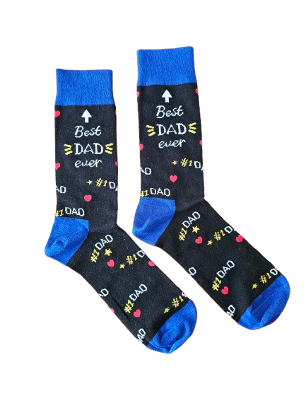 Best Dad Ever socks laid flat sice by sice