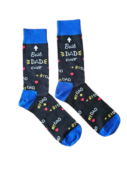 Best Dad Ever socks laid flat sice by sice